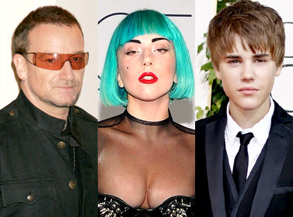 Bono, Lady Gaga, Justin Bieber Bono, Lady Gaga, Justin Bieber
